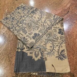 NEW! Kalamkari Indian Silk/Cotton  Blend Floral Scarf, Wrap, Shawl Fringed.
